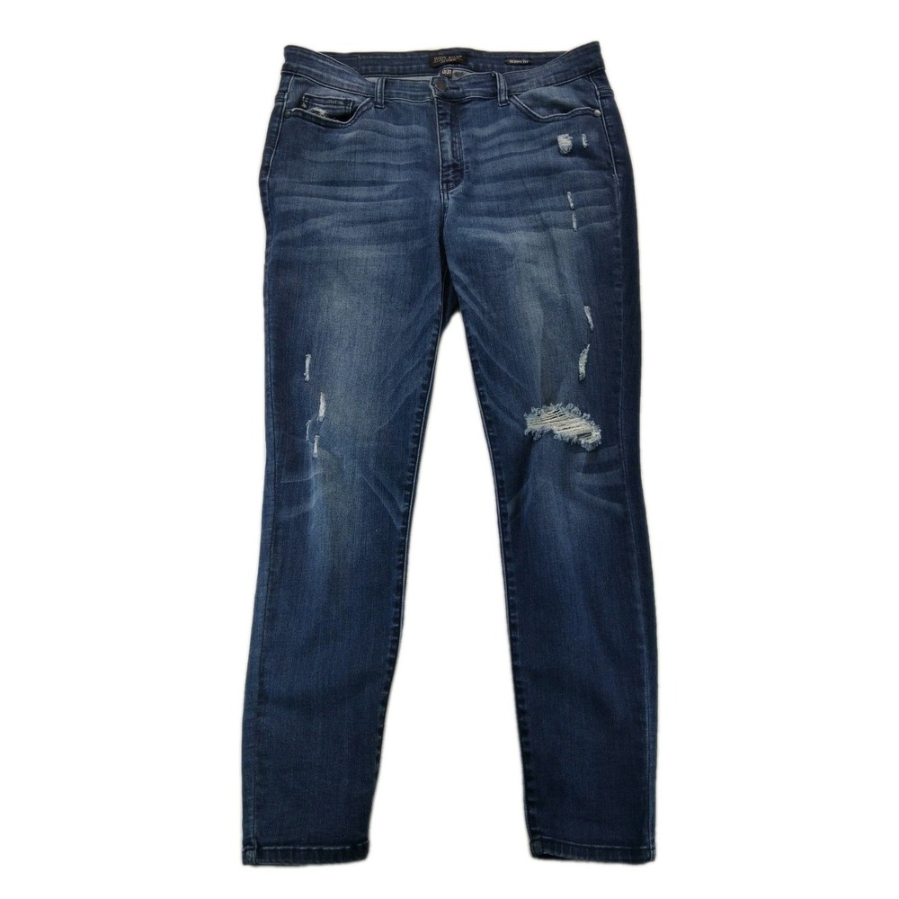 Judy Blue Jeans Womens 13/31 Skinny Fit (34x29 Measures) Blue Denim Distressed